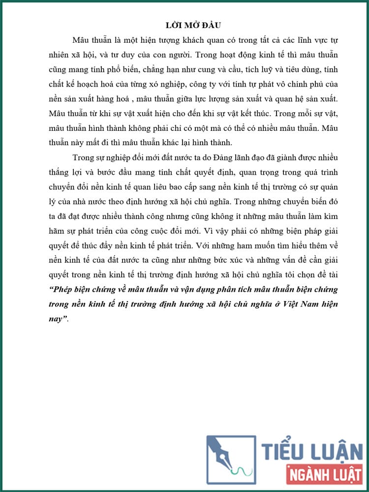 [Tiểu luận 2022] Phép biện chứng về mâu thuẫn và vận dụng phân tích mâu thuẫn biện chứng trong nền kinh tế thị trường định hướng xã hội chủ nghĩa ở Việt Nam hiện nay (Bài 5)