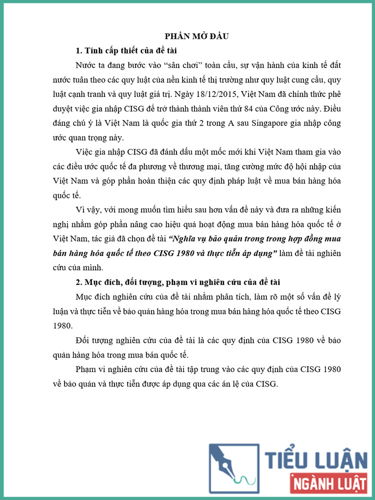 [Tiểu luận 2021] Nghĩa vụ bảo quản trong trong hợp đồng mua bán hàng hóa quốc tế theo CISG 1980 và thực tiễn áp dụng