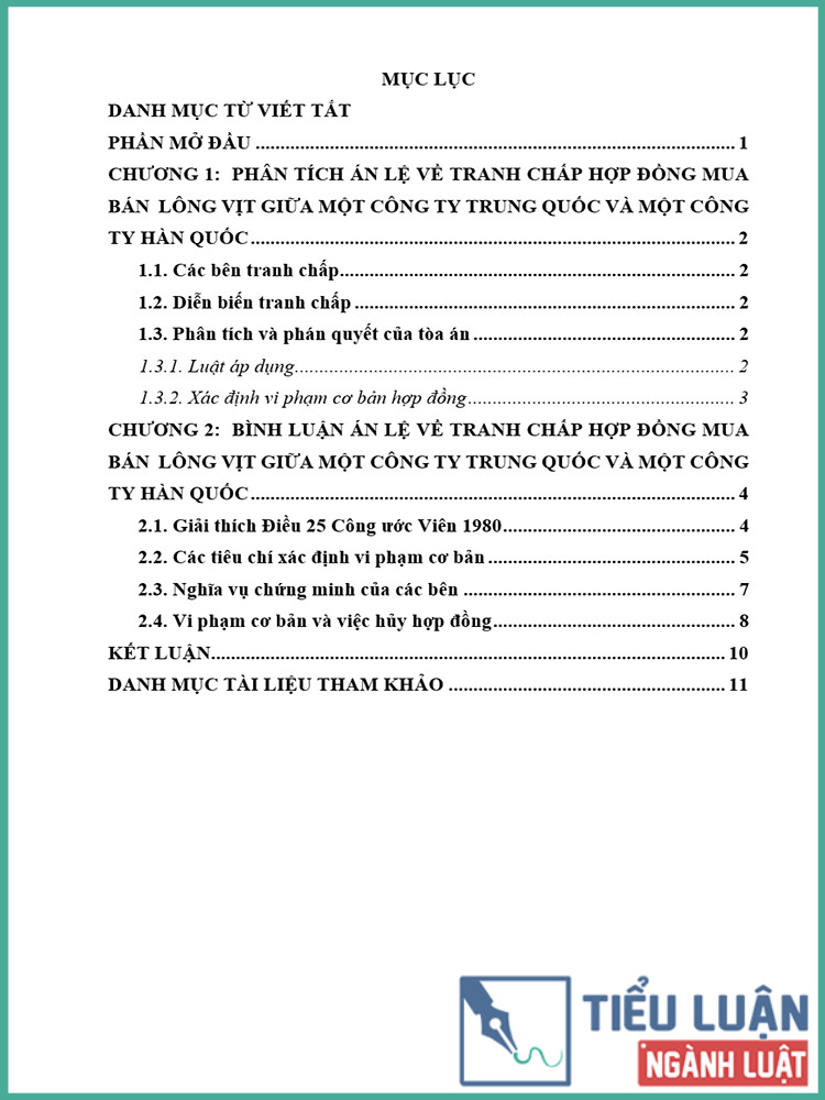[Tiểu luận 2021] Phân tích và bình luận án lệ liên quan đến CISG 1980 về tranh chấp hợp đồng mua bán lông vịt giữa một công ty Trung Quốc và một công ty Hàn Quốc