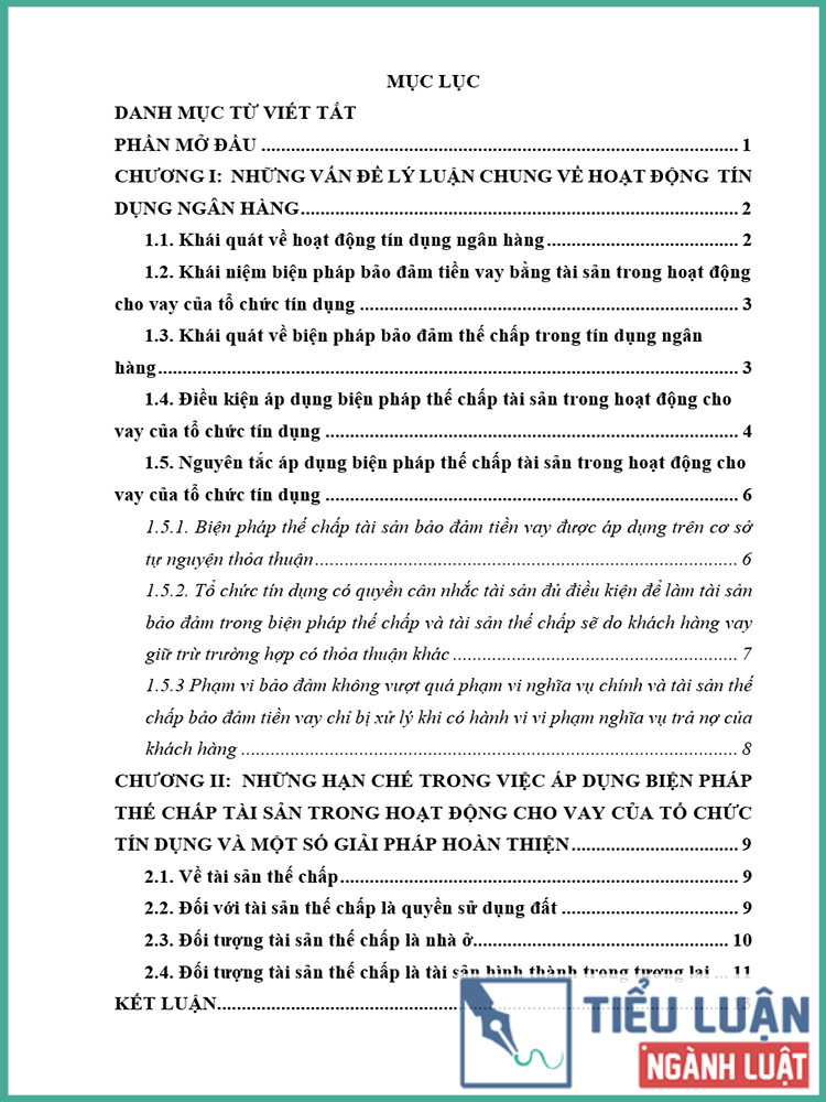 [Tiểu luận 2021] Pháp luật về biện pháp thế chấp tài sản trong hoạt động cho vay của ngân hàng
