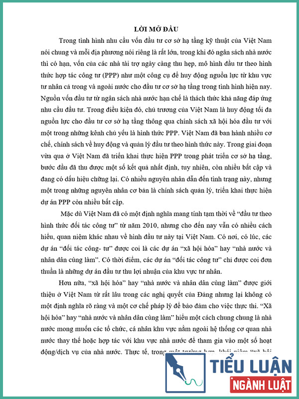 [Tiểu luận 2022] Pháp luật về hình thức đầu tư theo đối tác công tư (PPP)