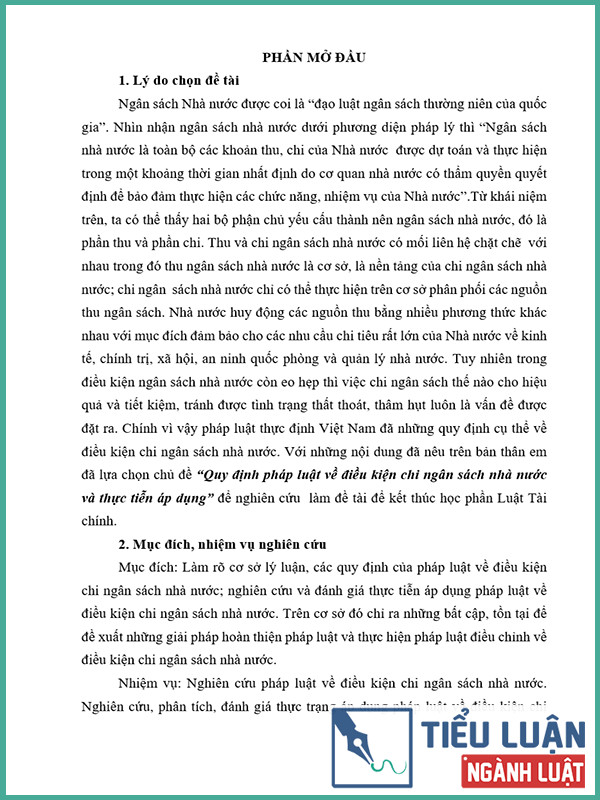 [Tiểu luận 2022] Quy định pháp luật về điều kiện chi ngân sách nhà nước và thực tiễn áp dụng