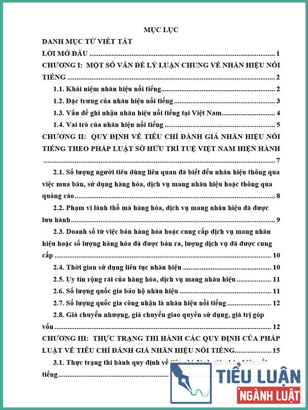 [Tiểu luận 2021] Quy định về tiêu chí đánh giá nhãn hiệu nổi tiếng theo pháp luật sở hữu trí tuệ Việt Nam hiện hành – Thực trạng và kiến nghị hoàn thiện