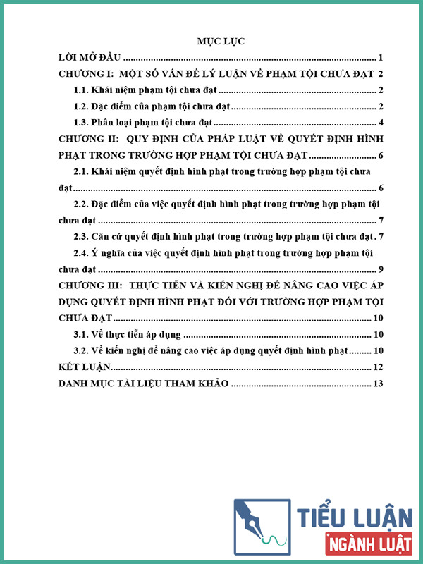 [Tiểu luận 2021] Quyết định hình phạt trong trường hợp phạm tội chưa đạt