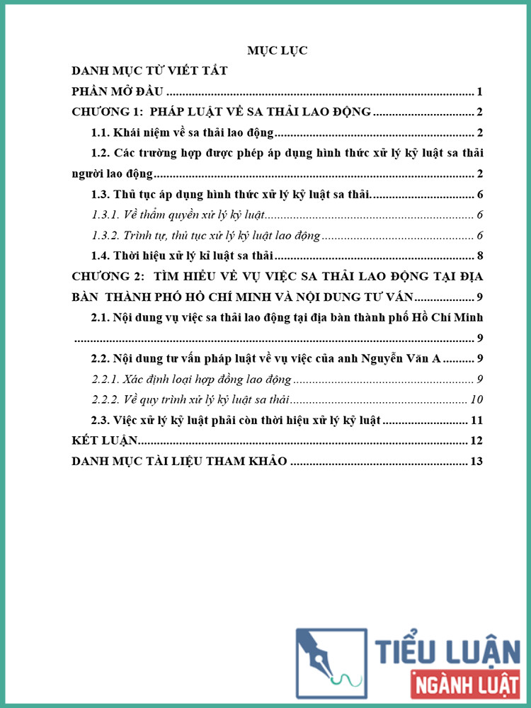 [Tiểu luận 2021] Thực hiện quy trình soạn thảo bài giảng dạy pháp luật cộng đồng với chủ đề sa thải lao động cho đối tượng người lao động tại địa bàn thành phố Hồ Chí Minh