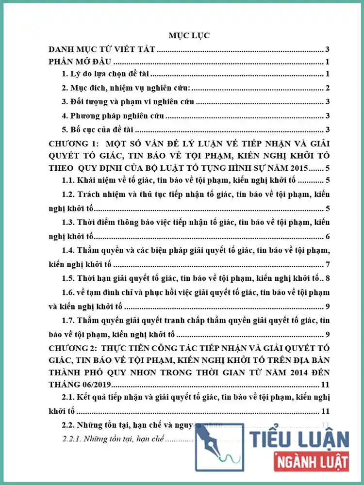 [Tiểu luận 2021] Tiếp nhận và giải quyết tố giác, tin báo về tội phạm, kiến nghị khởi tố của Viện kiểm sát nhân dân thành phố Quy Nhơn, tỉnh Bình Định