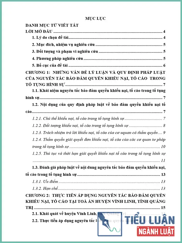 [Tiểu luận 2021] Nguyên tắc bảo đảm quyền khiếu nại, tố cáo trong tố tụng hình sự qua thực tiễn áp dụng tại Toà án nhân dân huyện Vĩnh Linh, tỉnh Quảng Trị