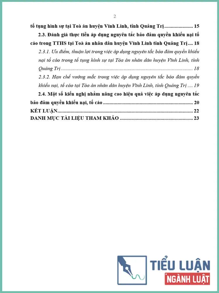 [Tiểu luận 2021] Nguyên tắc bảo đảm quyền khiếu nại, tố cáo trong tố tụng hình sự qua thực tiễn áp dụng tại Toà án nhân dân huyện Vĩnh Linh, tỉnh Quảng Trị