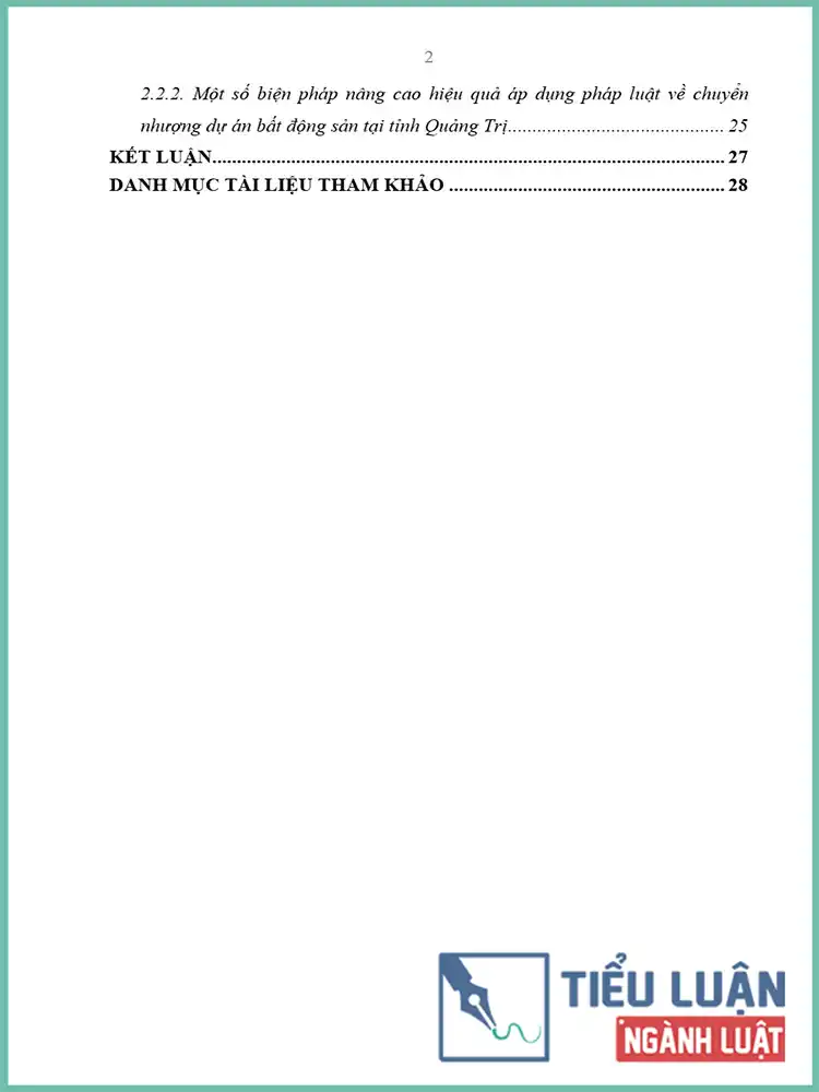 [Tiểu luận 2021] Pháp luật về chuyển nhượng dự án bất động sản qua thực tiễn áp dụng tại tỉnh Quảng Trị
