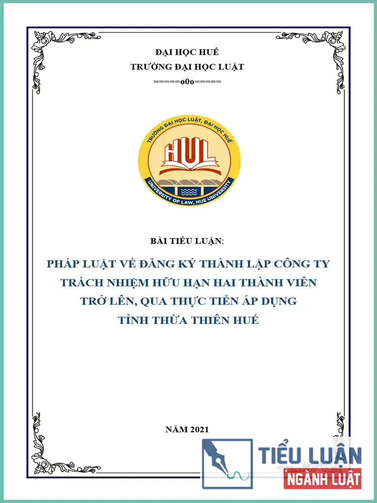 [Tiểu luận 2021] Pháp luật về đăng ký thành lập công ty TNHH hai thành viên trở lên, qua thực tiễn áp dụng tỉnh Thừa Thiên Huế