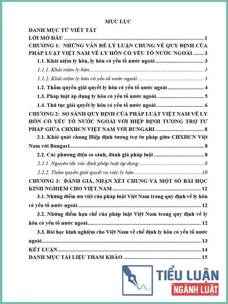 [Tiểu luận 2021] Quy định về ly hôn có yếu tố nước ngoài theo pháp luật Việt Nam và so sánh với Hiệp định tương trợ tư pháp giữa Cộng hòa xã hội chủ nghĩa Việt Nam và Bungaria