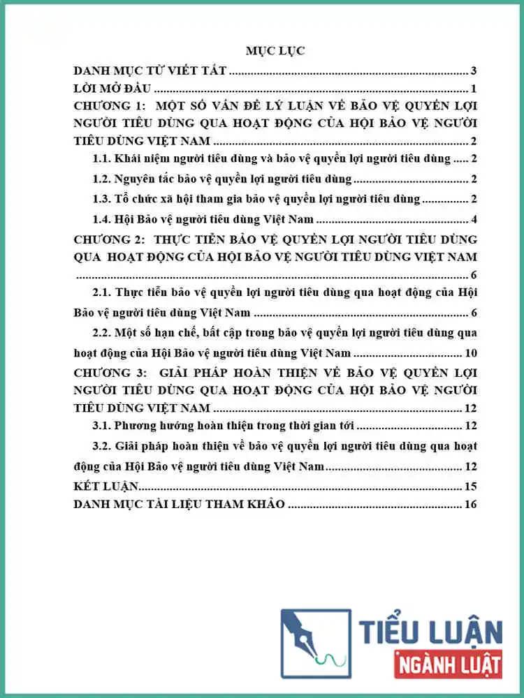 [Tiểu luận 2021] Thực tiễn bảo vệ quyền lợi người tiêu dùng qua hoạt động của Hội Bảo vệ người tiêu dùng Việt Nam và một số giải pháp