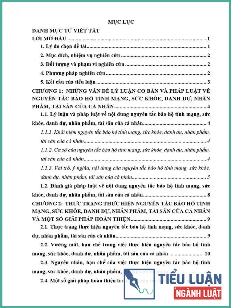 [Tiểu luận 2021] Thực trạng pháp luật bảo hộ tính mạng, sức khỏe, danh dự, nhân phẩm, tài sản của cá nhân và một số giải pháp hoàn thiện
