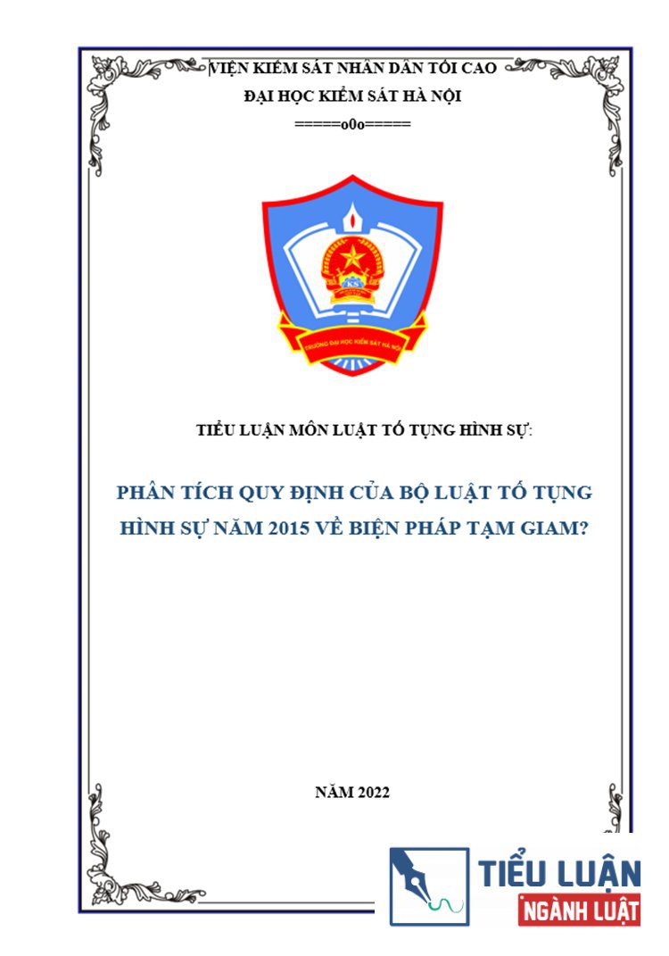 [Tiểu luận 2022] Phân tích quy định của Bộ luật Tố tụng hình sự năm 2015 về biện pháp tạm giam