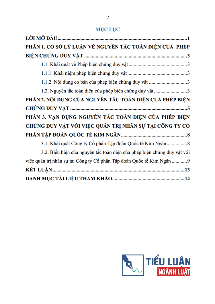 nguyen tac toan dien cua phep bien chung duy vat voi viec quan tri nhan su tai ctcp kim ngan 2