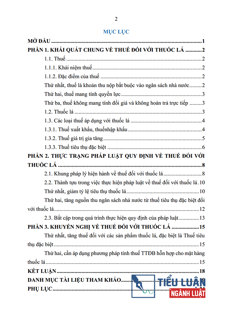 thuc trang phap luat va dua ra mot so khuyen nghi ve thue doi voi mat hang thuoc la 2